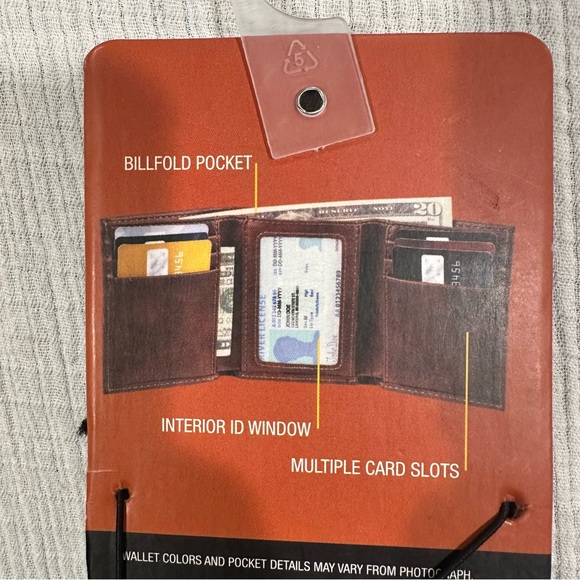 NWT Dickies Classic Brown Trifold Wallet • Bill Pocket • Interior ID Window - Picture 4 of 5